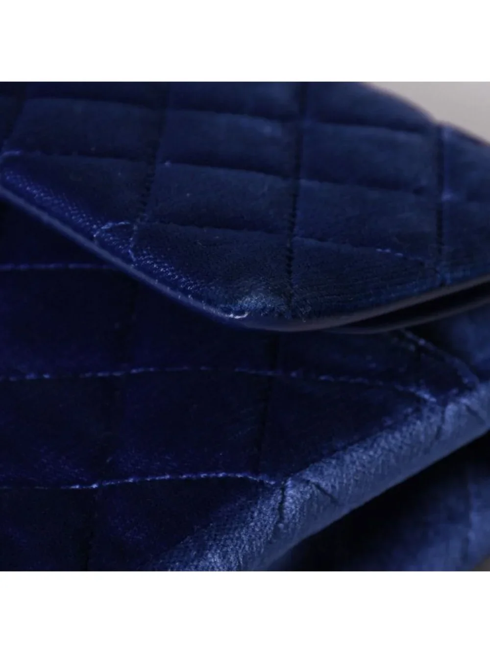 Chanel Quilted 25 Shoulder Bag Double Flap Velour Blue Black